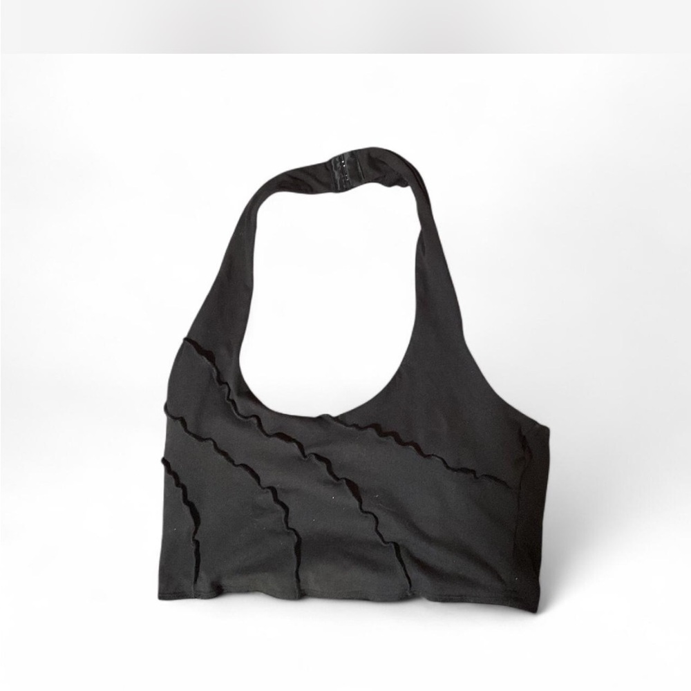 Black Halter Top with Wavy Design
